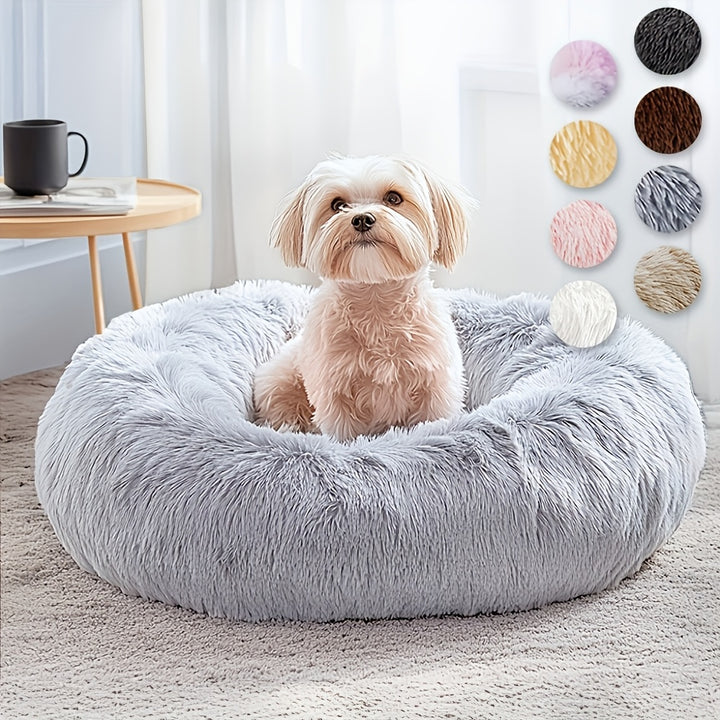 Calming Dog & Cat Bed, Donut Cuddler Warming Cozy Soft Round Bed, Fluffy Faux Fur Plush Cushion Bed For Small Medium And Large Dogs And Cats (40.64cm/50.8cm/60.96cm/71.12cm/78.74cm/99.06cm) Christmas Gift