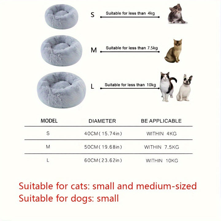 1pc Cozy Plush Cat Bed with Non-Slip Bottom - Deep Sleep Round Nest for Cats & Small Dogs, Warm Fill, Striped Design