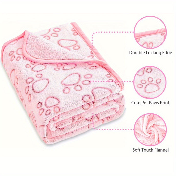 Cozy Paw Print Dog Blanket - Ultra-Soft, Fluffy Pet Sleep Mat for Small to Medium Breeds - Stain-Resistant Polyester Fiber