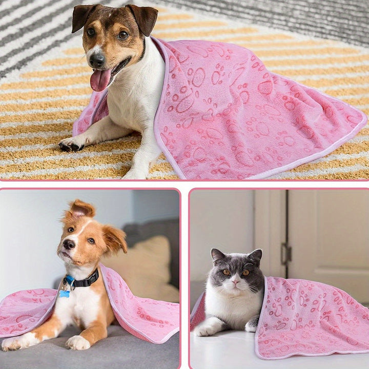 Cozy Paw Print Dog Blanket - Ultra-Soft, Fluffy Pet Sleep Mat for Small to Medium Breeds - Stain-Resistant Polyester Fiber