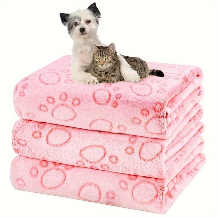 Cozy Paw Print Dog Blanket - Ultra-Soft, Fluffy Pet Sleep Mat for Small to Medium Breeds - Stain-Resistant Polyester Fiber