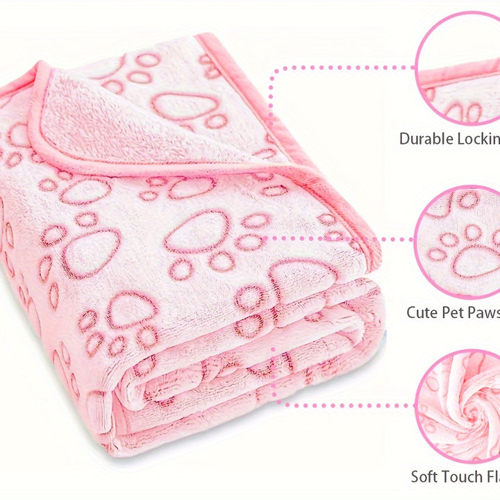 Cozy Paw Print Dog Blanket - Ultra-Soft, Fluffy Pet Sleep Mat for Small to Medium Breeds - Stain-Resistant Polyester Fiber