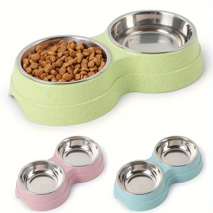 Stainless Steel Double Pet Bowls With Non-Skid Base, Easy To Clean Dog Bowls Perfect For Food And Water