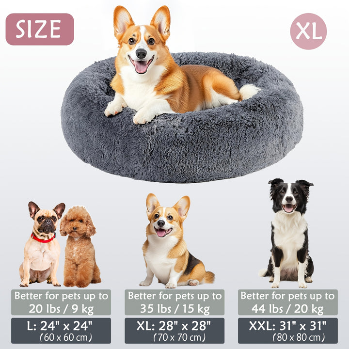 Calming Dog & Cat Bed, Donut Cuddler Warming Cozy Soft Round Bed, Fluffy Faux Fur Plush Cushion Bed For Small Medium And Large Dogs And Cats (40.64cm/50.8cm/60.96cm/71.12cm/78.74cm/99.06cm) Christmas Gift