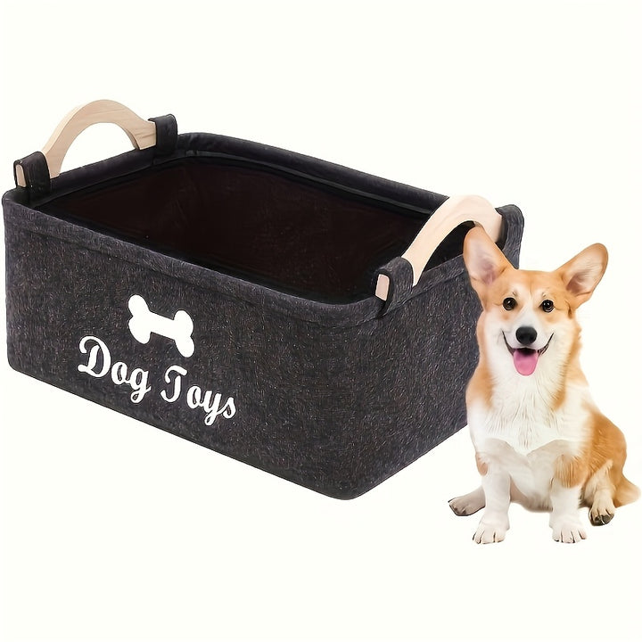 A Felt Pet Toy Box, a Dog Toy Container, a Storage Basket Organizer for Tidying Up Pet Toys, Blankets, Leashes, And Food, Without Battery