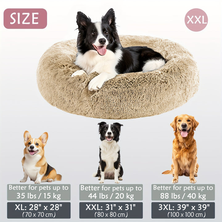 Calming Dog & Cat Bed, Donut Cuddler Warming Cozy Soft Round Bed, Fluffy Faux Fur Plush Cushion Bed For Small Medium And Large Dogs And Cats (40.64cm/50.8cm/60.96cm/71.12cm/78.74cm/99.06cm) Christmas Gift