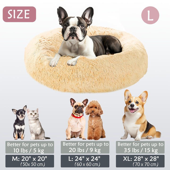 Calming Dog & Cat Bed, Donut Cuddler Warming Cozy Soft Round Bed, Fluffy Faux Fur Plush Cushion Bed For Small Medium And Large Dogs And Cats (40.64cm/50.8cm/60.96cm/71.12cm/78.74cm/99.06cm) Christmas Gift