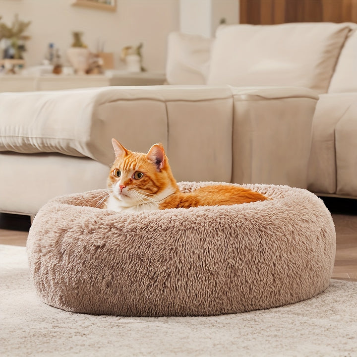 Calming Dog & Cat Bed, Donut Cuddler Warming Cozy Soft Round Bed, Fluffy Faux Fur Plush Cushion Bed For Small Medium And Large Dogs And Cats (40.64cm/50.8cm/60.96cm/71.12cm/78.74cm/99.06cm) Christmas Gift