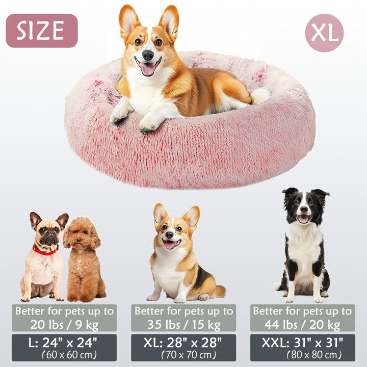 Calming Dog & Cat Bed, Donut Cuddler Warming Cozy Soft Round Bed, Fluffy Faux Fur Plush Cushion Bed For Small Medium And Large Dogs And Cats (40.64cm/50.8cm/60.96cm/71.12cm/78.74cm/99.06cm) Christmas Gift