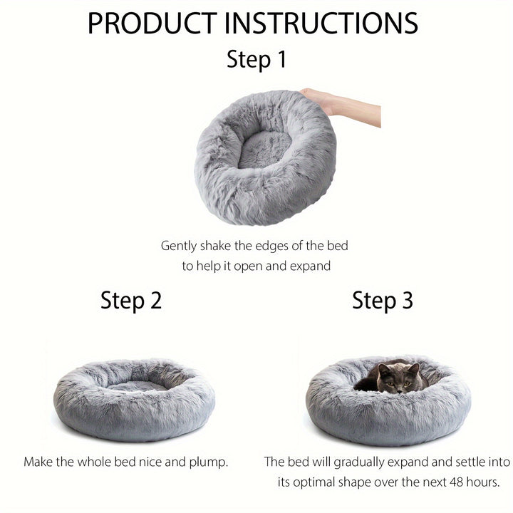 Calming Dog & Cat Bed, Donut Cuddler Warming Cozy Soft Round Bed, Fluffy Faux Fur Plush Cushion Bed For Small Medium And Large Dogs And Cats (40.64cm/50.8cm/60.96cm/71.12cm/78.74cm/99.06cm) Christmas Gift