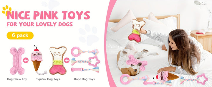 6Pcs Small Breed Pink Puppy Teething Toys Chew Toys