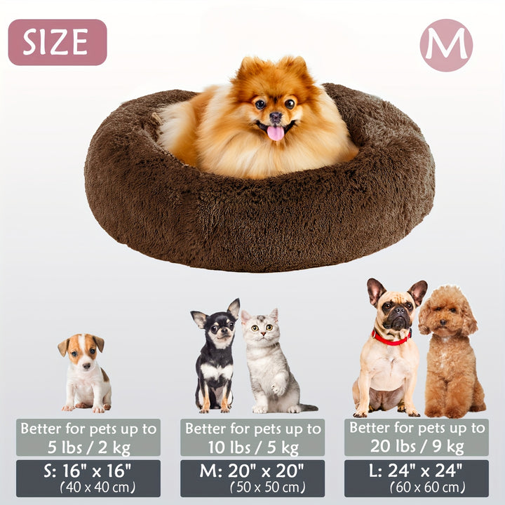 Calming Dog & Cat Bed, Donut Cuddler Warming Cozy Soft Round Bed, Fluffy Faux Fur Plush Cushion Bed For Small Medium And Large Dogs And Cats (40.64cm/50.8cm/60.96cm/71.12cm/78.74cm/99.06cm) Christmas Gift