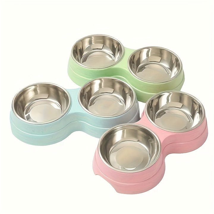 Stainless Steel Double Pet Bowls With Non-Skid Base, Easy To Clean Dog Bowls Perfect For Food And Water