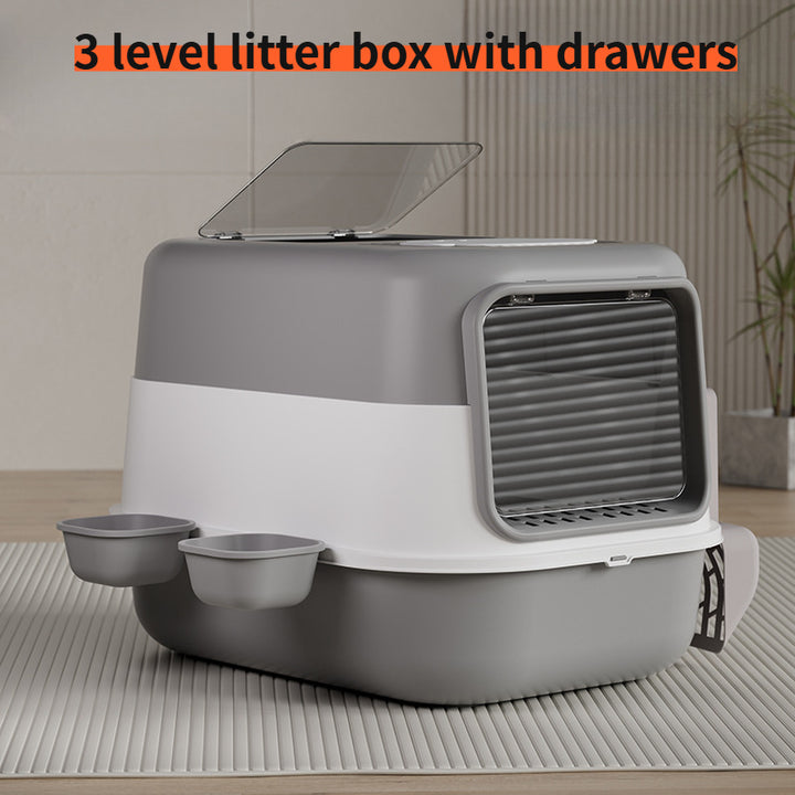 3-Tier Spill-Proof Cat Litter Box | Closed and easy to clean 🐾