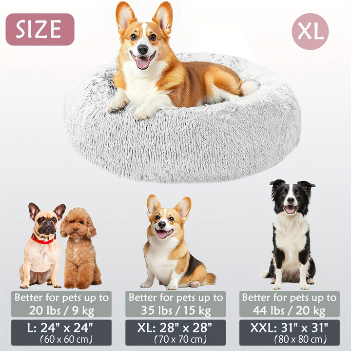 Calming Dog & Cat Bed, Donut Cuddler Warming Cozy Soft Round Bed, Fluffy Faux Fur Plush Cushion Bed For Small Medium And Large Dogs And Cats (40.64cm/50.8cm/60.96cm/71.12cm/78.74cm/99.06cm) Christmas Gift