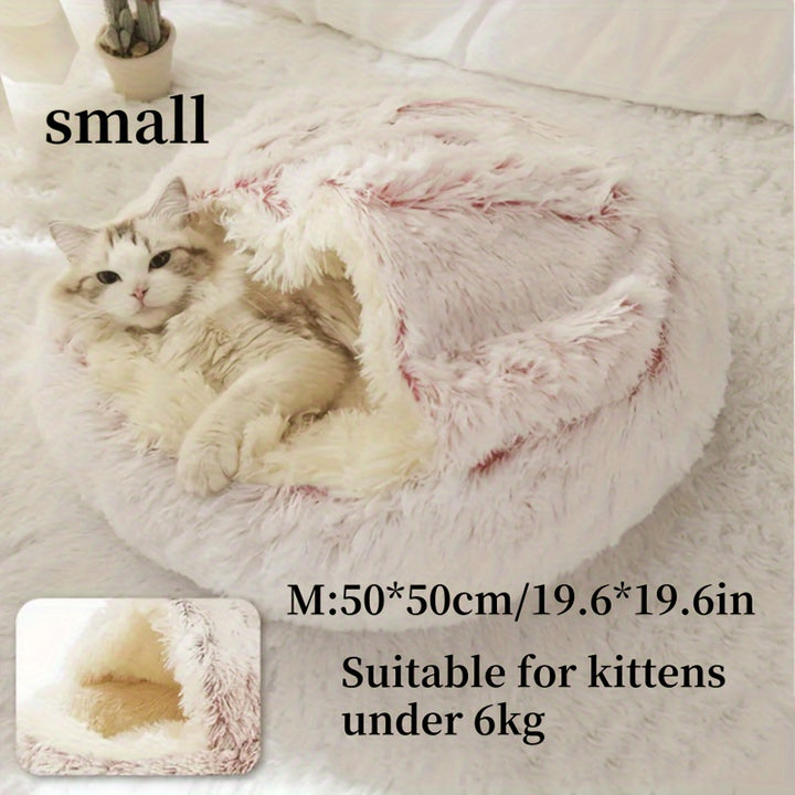 Round Hooded Pet Bed, Classic Style, Soft Polyester, Warm Fluffy Donut Cushion for Small Dogs & Cats, Cozy Indoor Pet Lounger