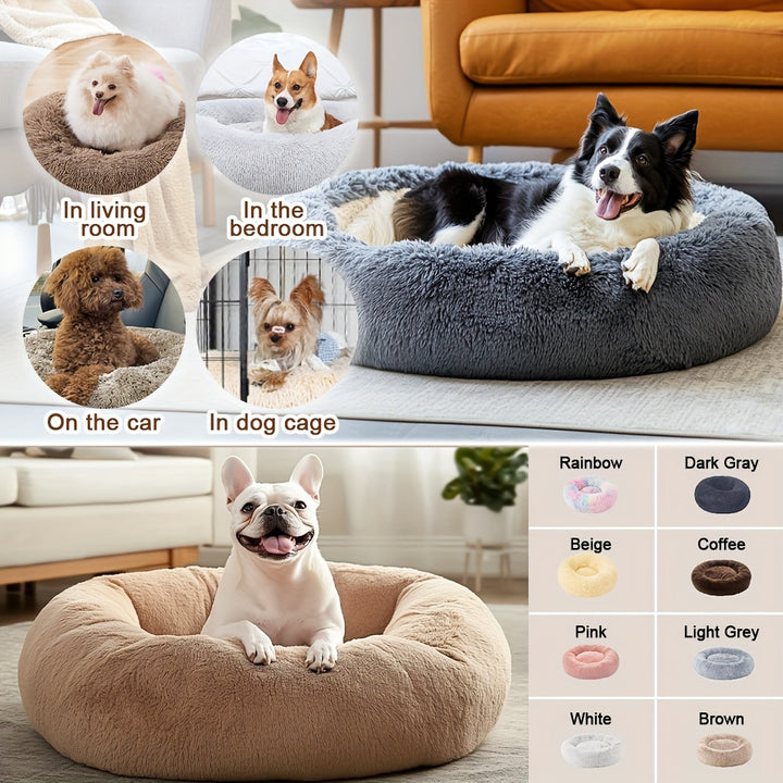 Calming Dog & Cat Bed, Donut Cuddler Warming Cozy Soft Round Bed, Fluffy Faux Fur Plush Cushion Bed For Small Medium And Large Dogs And Cats (40.64cm/50.8cm/60.96cm/71.12cm/78.74cm/99.06cm) Christmas Gift