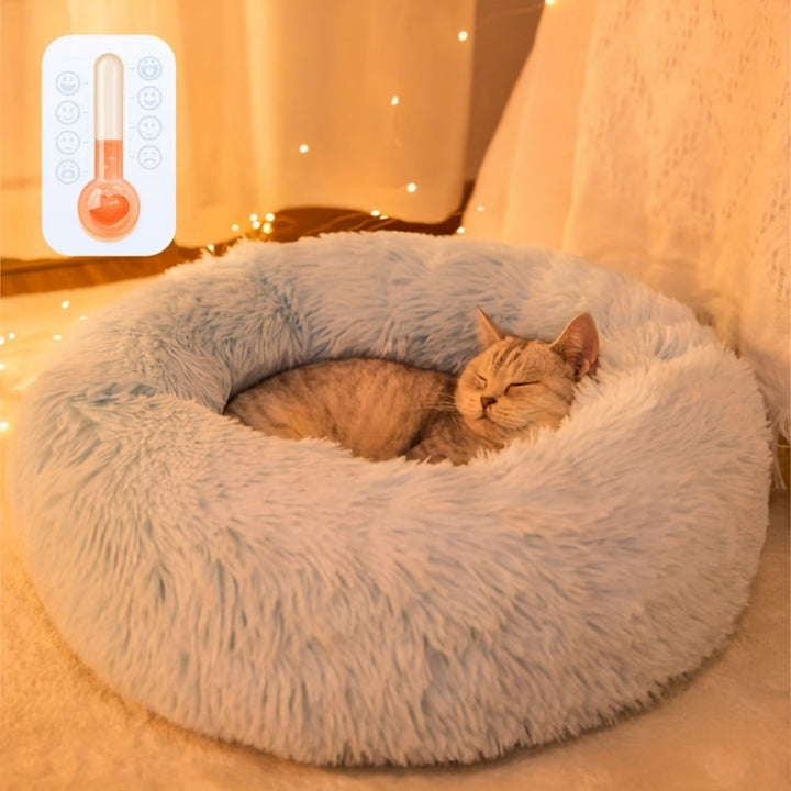 1pc Cozy Plush Cat Bed with Non-Slip Bottom - Deep Sleep Round Nest for Cats & Small Dogs, Warm Fill, Striped Design