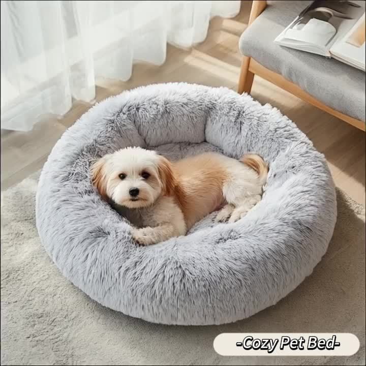 Calming Dog & Cat Bed, Donut Cuddler Warming Cozy Soft Round Bed, Fluffy Faux Fur Plush Cushion Bed For Small Medium And Large Dogs And Cats (40.64cm/50.8cm/60.96cm/71.12cm/78.74cm/99.06cm) Christmas Gift