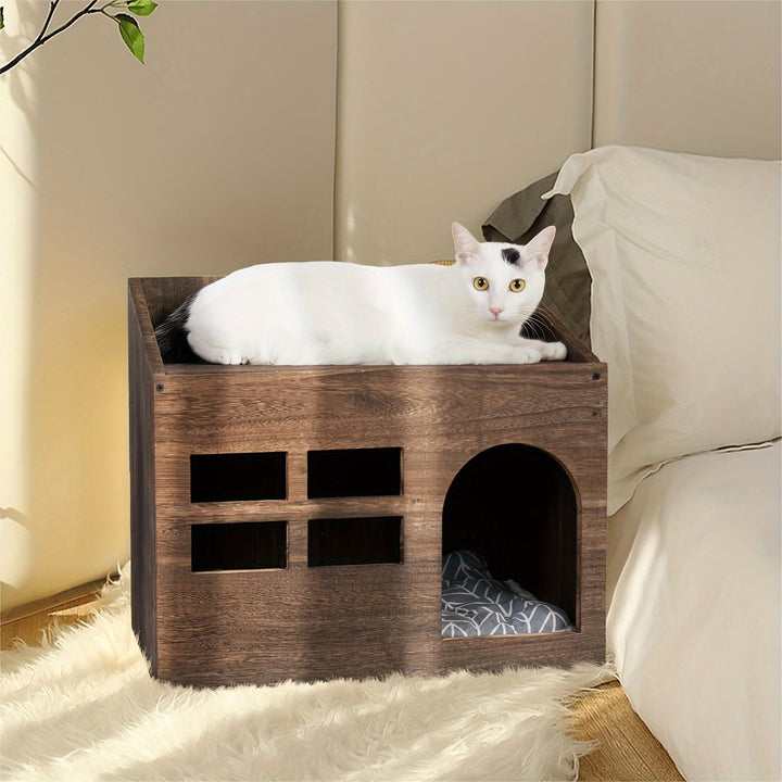 Durable Wooden Cat Cave | Retro bed and sandbox 🐾