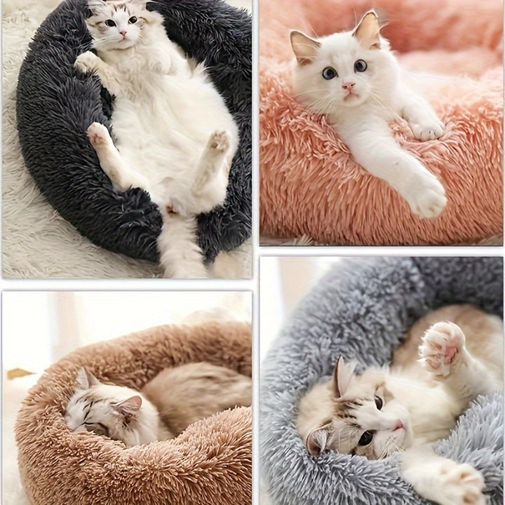 1pc Cozy Plush Cat Bed with Non-Slip Bottom - Deep Sleep Round Nest for Cats & Small Dogs, Warm Fill, Striped Design