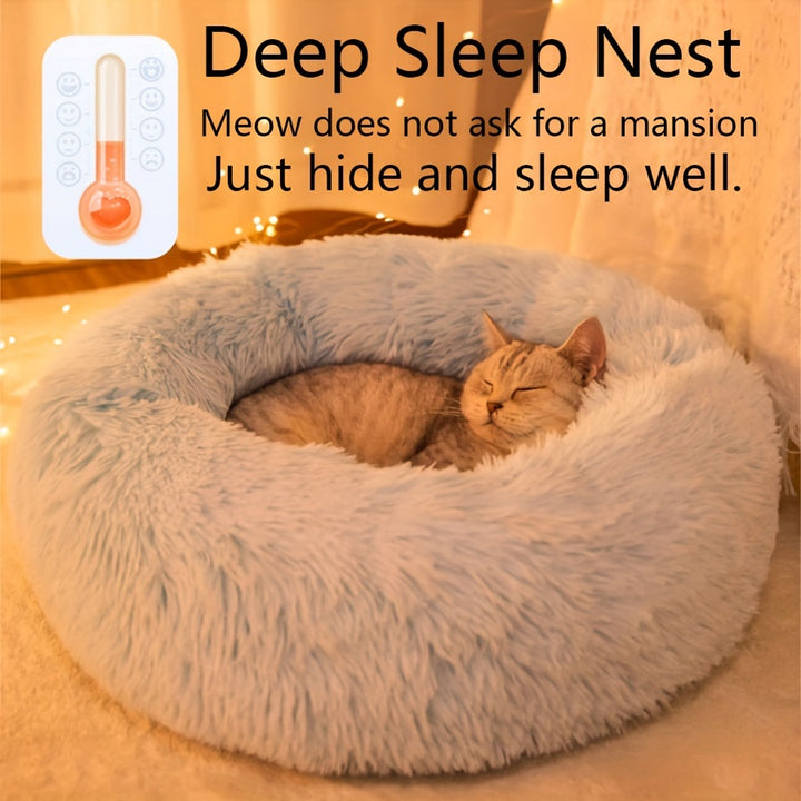 1pc Cozy Plush Cat Bed with Non-Slip Bottom - Deep Sleep Round Nest for Cats & Small Dogs, Warm Fill, Striped Design