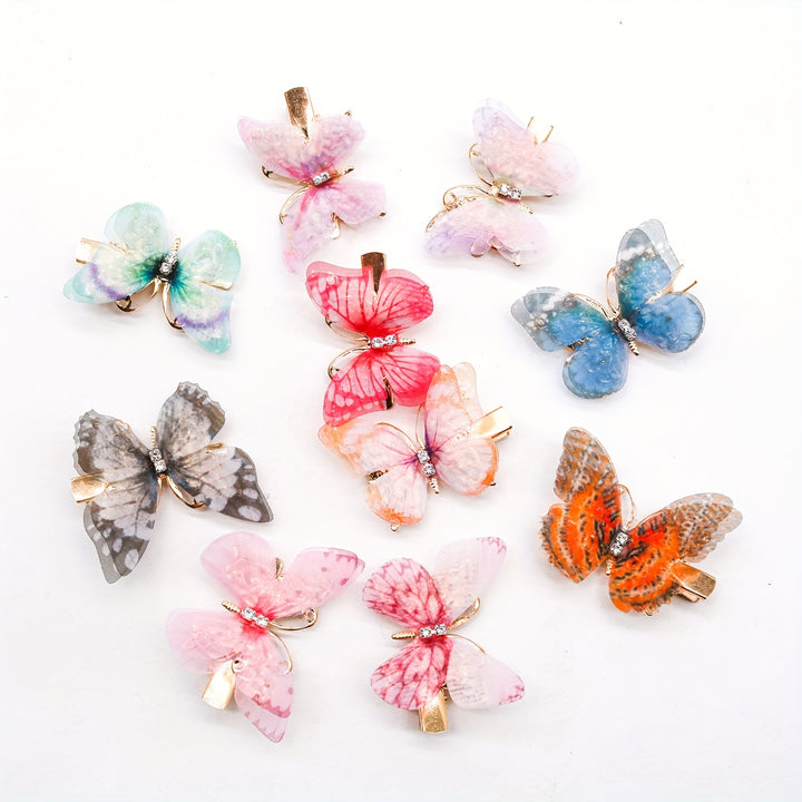 Pack of 10 Two-Tier Clear Butterfly Hair Clips