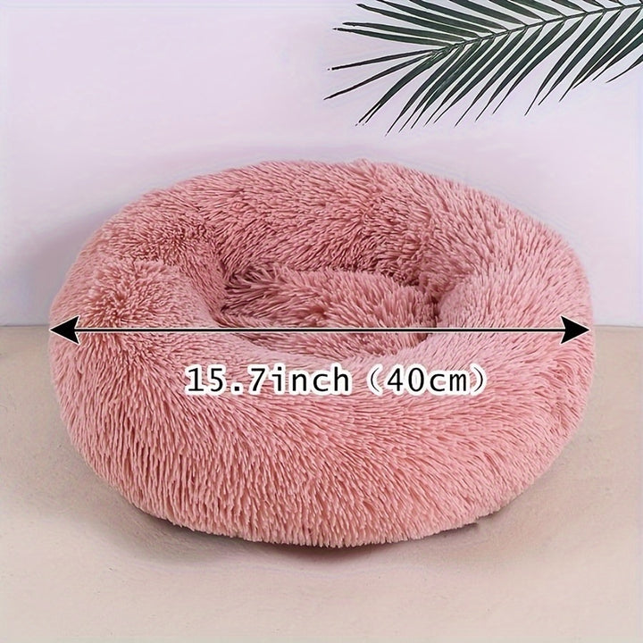 1pc Cozy Plush Cat Bed with Non-Slip Bottom - Deep Sleep Round Nest for Cats & Small Dogs, Warm Fill, Striped Design