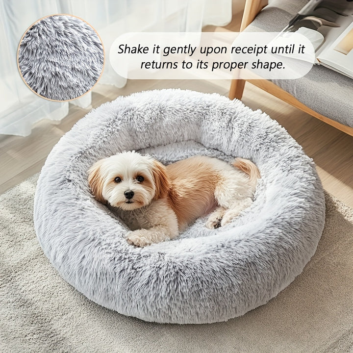 Calming Dog & Cat Bed, Donut Cuddler Warming Cozy Soft Round Bed, Fluffy Faux Fur Plush Cushion Bed For Small Medium And Large Dogs And Cats (40.64cm/50.8cm/60.96cm/71.12cm/78.74cm/99.06cm) Christmas Gift