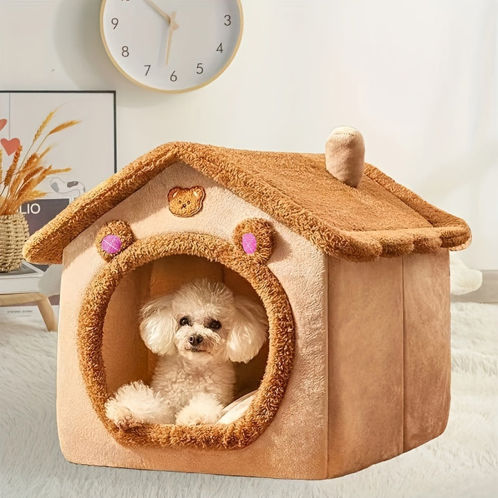 Contemporary Style Pet House, Seasonal All-Weather Small Dog Bed, Teddy Winter Warmth, Washable Dog House, Polyester Material, Assemble-able Cat Furniture