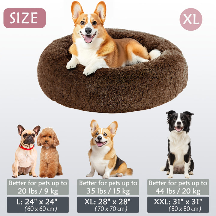 Calming Dog & Cat Bed, Donut Cuddler Warming Cozy Soft Round Bed, Fluffy Faux Fur Plush Cushion Bed For Small Medium And Large Dogs And Cats (40.64cm/50.8cm/60.96cm/71.12cm/78.74cm/99.06cm) Christmas Gift