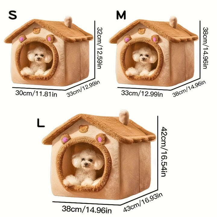 Contemporary Style Pet House, Seasonal All-Weather Small Dog Bed, Teddy Winter Warmth, Washable Dog House, Polyester Material, Assemble-able Cat Furniture