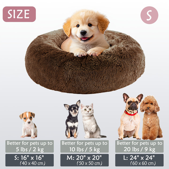 Calming Dog & Cat Bed, Donut Cuddler Warming Cozy Soft Round Bed, Fluffy Faux Fur Plush Cushion Bed For Small Medium And Large Dogs And Cats (40.64cm/50.8cm/60.96cm/71.12cm/78.74cm/99.06cm) Christmas Gift