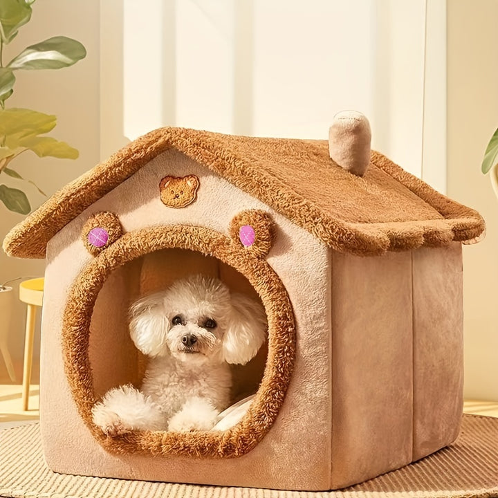 Contemporary Style Pet House, Seasonal All-Weather Small Dog Bed, Teddy Winter Warmth, Washable Dog House, Polyester Material, Assemble-able Cat Furniture