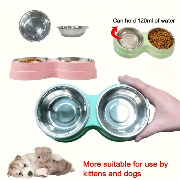 Stainless Steel Double Pet Bowls With Non-Skid Base, Easy To Clean Dog Bowls Perfect For Food And Water