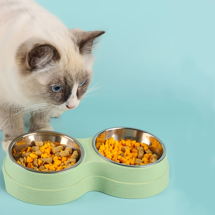 Stainless Steel Double Pet Bowls With Non-Skid Base, Easy To Clean Dog Bowls Perfect For Food And Water