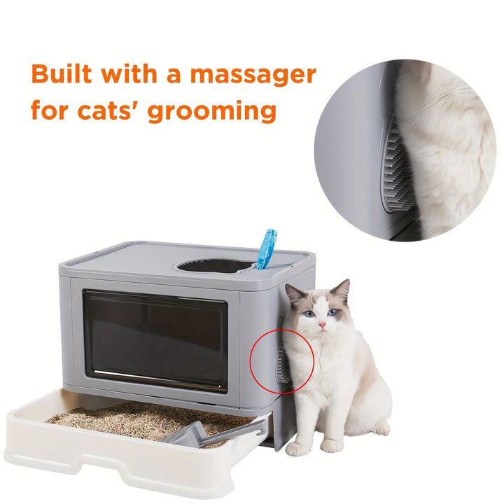 Closed cat litter box | removable drawer with massage