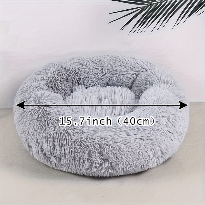 1pc Cozy Plush Cat Bed with Non-Slip Bottom - Deep Sleep Round Nest for Cats & Small Dogs, Warm Fill, Striped Design