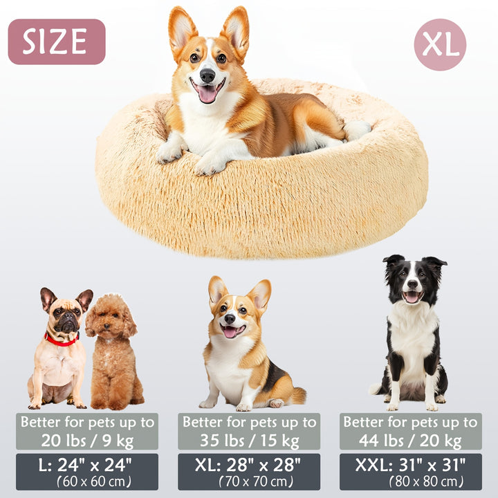 Calming Dog & Cat Bed, Donut Cuddler Warming Cozy Soft Round Bed, Fluffy Faux Fur Plush Cushion Bed For Small Medium And Large Dogs And Cats (40.64cm/50.8cm/60.96cm/71.12cm/78.74cm/99.06cm) Christmas Gift