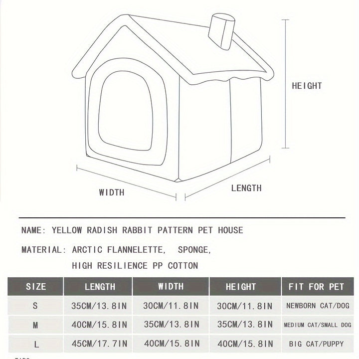 Cozy Yellow Rabbit-Themed Pet House - Modern Polyester Cat & Dog Bed with Sofa, Easy Assembly