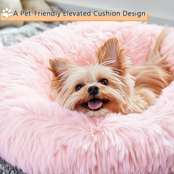 Calming Dog & Cat Bed, Donut Cuddler Warming Cozy Soft Round Bed, Fluffy Faux Fur Plush Cushion Bed For Small Medium And Large Dogs And Cats (40.64cm/50.8cm/60.96cm/71.12cm/78.74cm/99.06cm) Christmas Gift