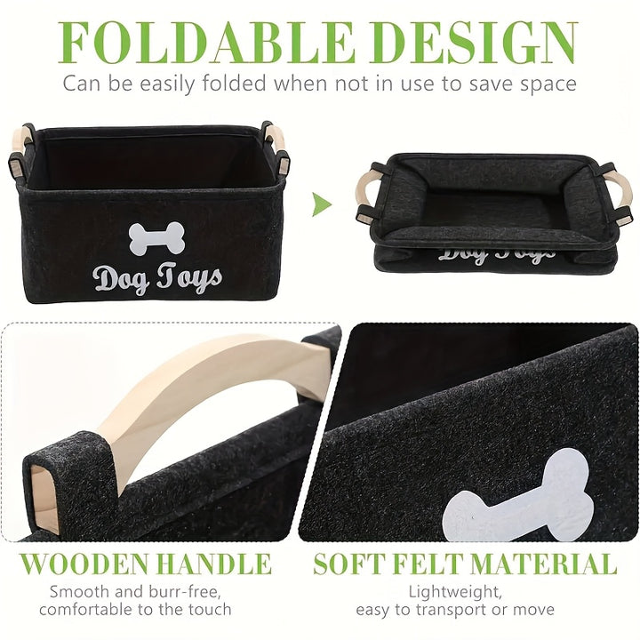 A Felt Pet Toy Box, a Dog Toy Container, a Storage Basket Organizer for Tidying Up Pet Toys, Blankets, Leashes, And Food, Without Battery