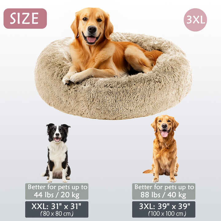 Calming Dog & Cat Bed, Donut Cuddler Warming Cozy Soft Round Bed, Fluffy Faux Fur Plush Cushion Bed For Small Medium And Large Dogs And Cats (40.64cm/50.8cm/60.96cm/71.12cm/78.74cm/99.06cm) Christmas Gift