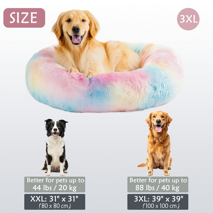 Calming Dog & Cat Bed, Donut Cuddler Warming Cozy Soft Round Bed, Fluffy Faux Fur Plush Cushion Bed For Small Medium And Large Dogs And Cats (40.64cm/50.8cm/60.96cm/71.12cm/78.74cm/99.06cm) Christmas Gift