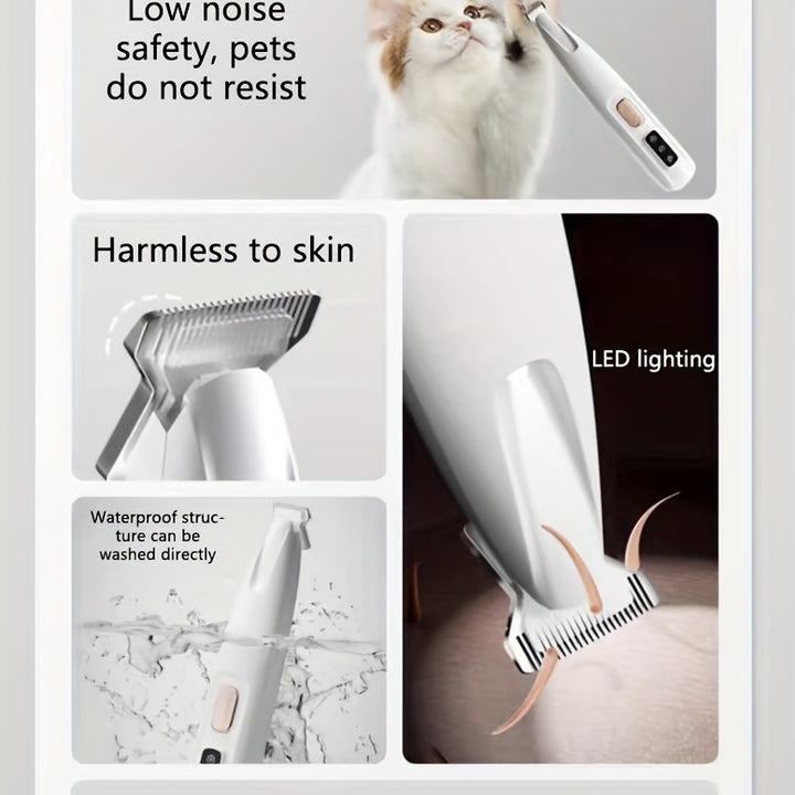 Pet Grooming Clippers with LED Light Support, Safe Low Noise, USB And Battery Longevity.