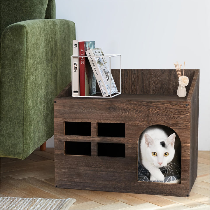 Durable Wooden Cat Cave | Retro bed and sandbox 🐾