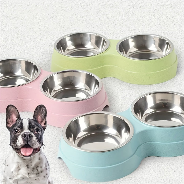 Stainless Steel Double Pet Bowls With Non-Skid Base, Easy To Clean Dog Bowls Perfect For Food And Water