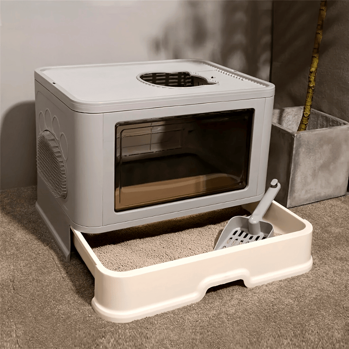 Closed cat litter box | removable drawer with massage