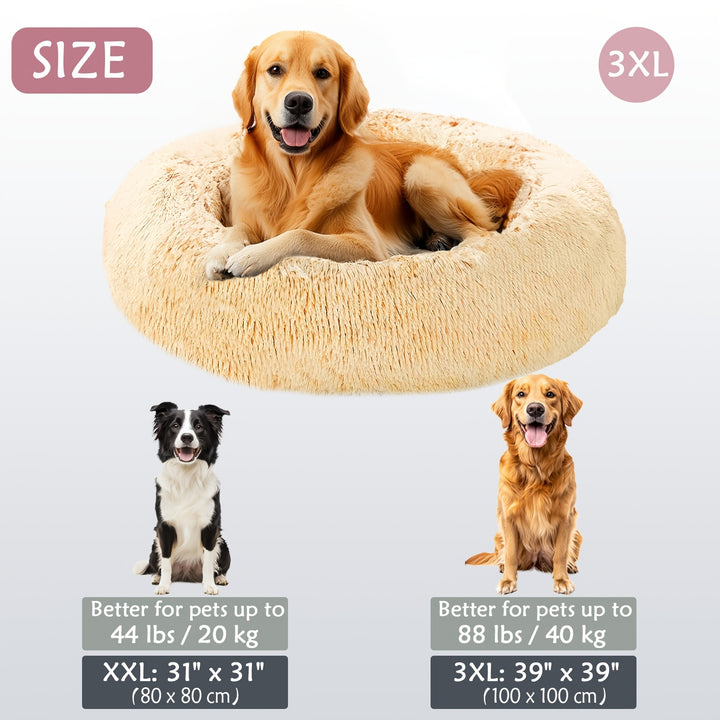 Calming Dog & Cat Bed, Donut Cuddler Warming Cozy Soft Round Bed, Fluffy Faux Fur Plush Cushion Bed For Small Medium And Large Dogs And Cats (40.64cm/50.8cm/60.96cm/71.12cm/78.74cm/99.06cm) Christmas Gift