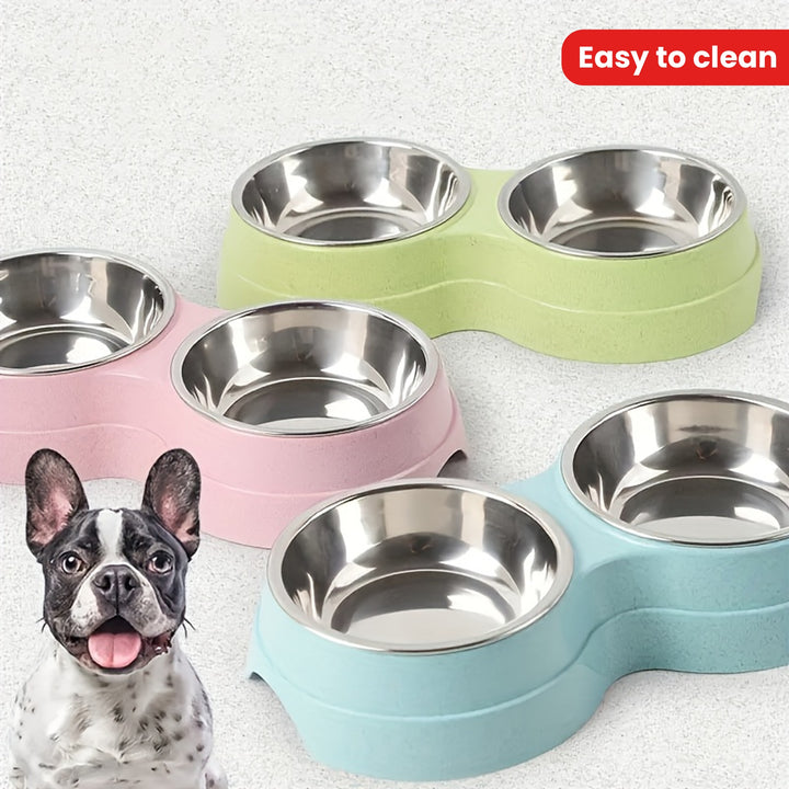 Stainless Steel Double Pet Bowls With Non-Skid Base, Easy To Clean Dog Bowls Perfect For Food And Water